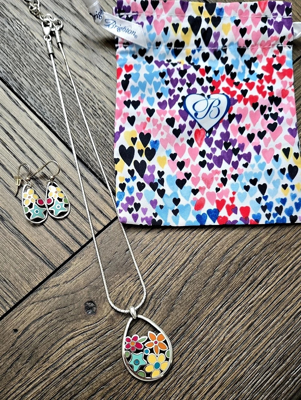 Brighton Colormix Flower Necklace Floral Pendant Necklace & Earrings